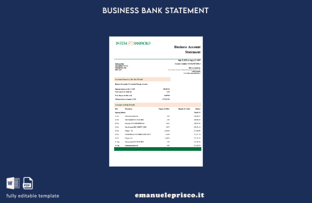 stile verificato Slovenia Modello di estratto conto aziendale Intesa Sanpaolo Wo